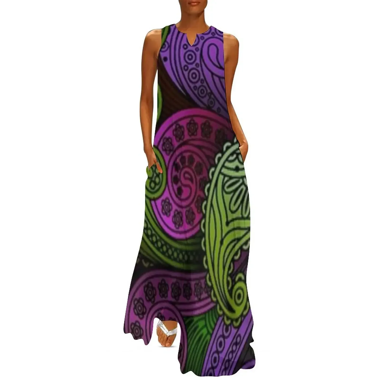 

Paisley Purple Prints Long Dress birthday dress Summer skirt beach dresses Dress