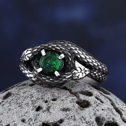 2023 New Vintage 316L Stainless Steel 3D Snake Ring With Red&Green StoneAnimal Fashion jewelry For Man Women Boyfriend Gift