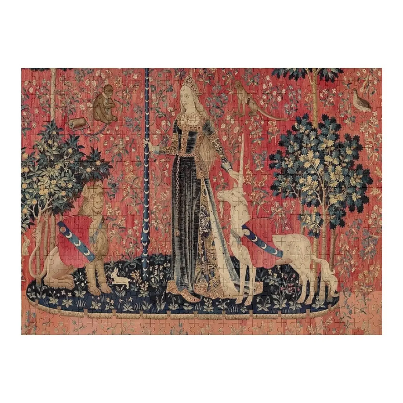 

Medieval Unicorn Floral Tapestry Jigsaw Puzzle Wood Adults Works Of Art Animal With Personalized Photo Puzzle