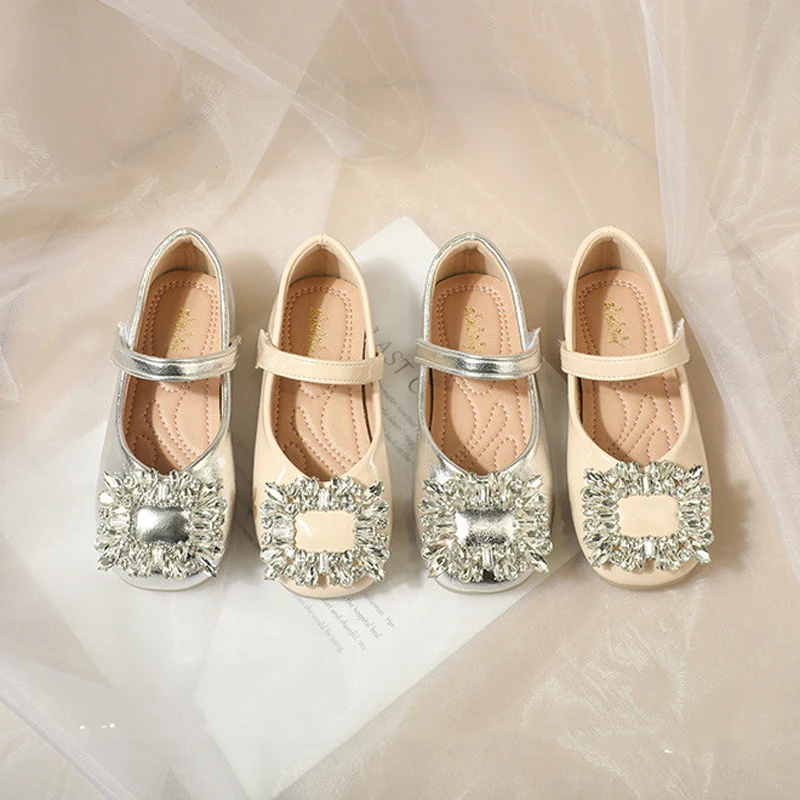 Girls Princess Shoes Spring Autumn Kids Fashion Brand Mary Jane Dress Dance Ballet Flats Toddler Patent Crystal Metal Soft Sole