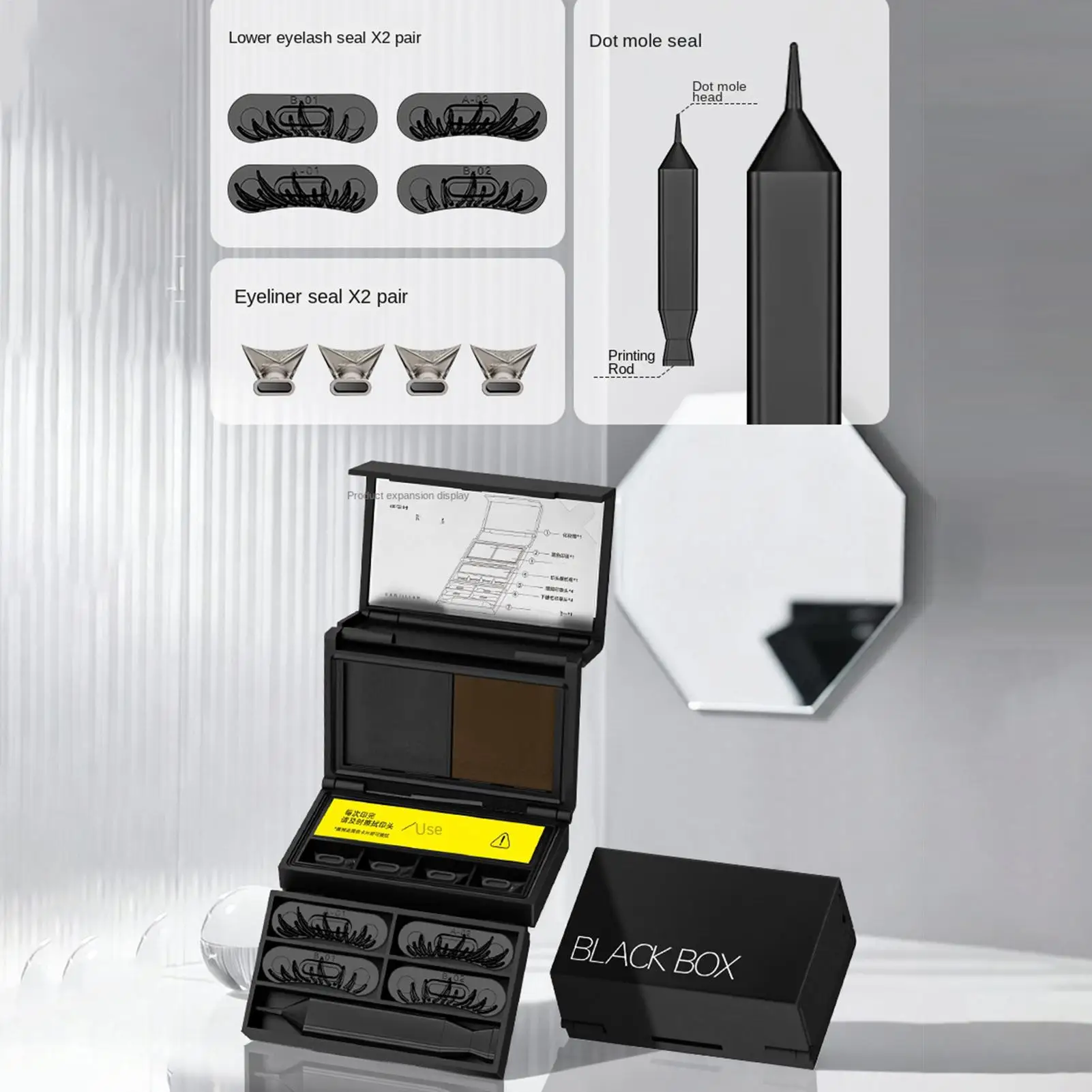 Glue-Free Stamp Magnetic Lash Set in Black Box - 3s Fast Application, Lower Eyelash Included, Multi-Purpose for Eyeliner & Mole view 2