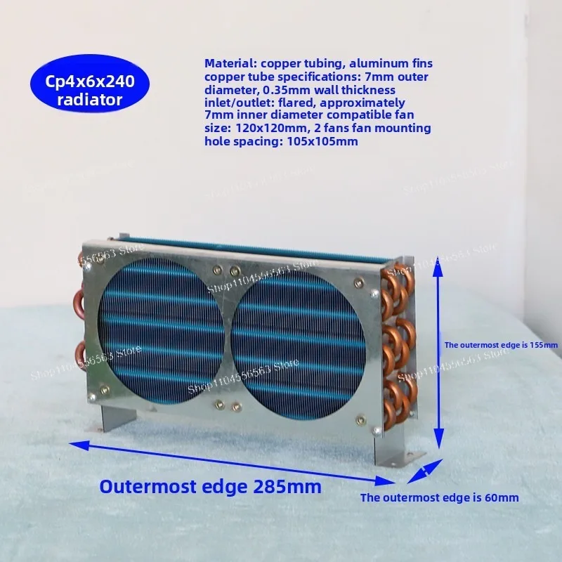 CP4x6x240 Miniature Mini Condenser Air-cooled Copper Tube Finned Radiator Refrigeration Evaporator with Fan