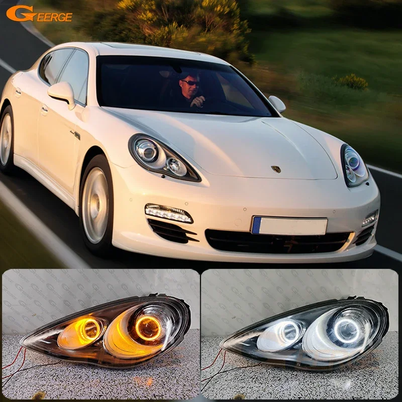 

For Porsche Panamera 970 4S 2009 2010 2011 2012 - 2016 Ultra Bright A/W Switchback DRL Turn Signal LED Angel Eyes Halo Rings