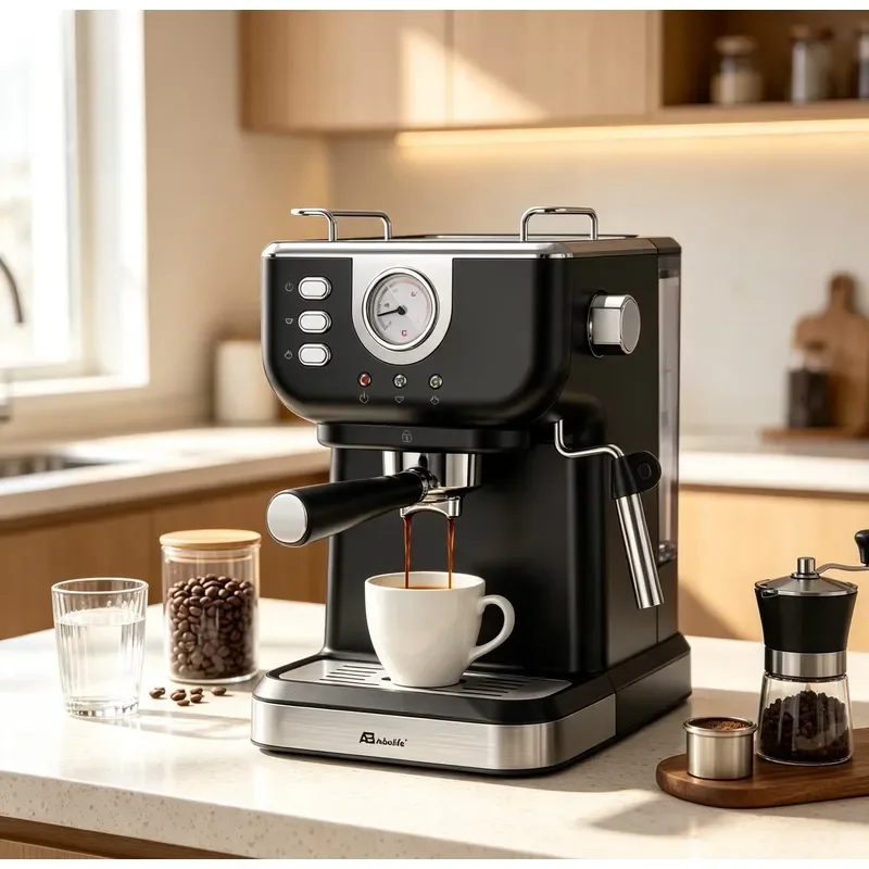 Anbolife 20 Bar Espresso Coffee Machine With Temp Gauge Home Coffee With Milk Frother,Aluminum Alloy Boiler,Quiet