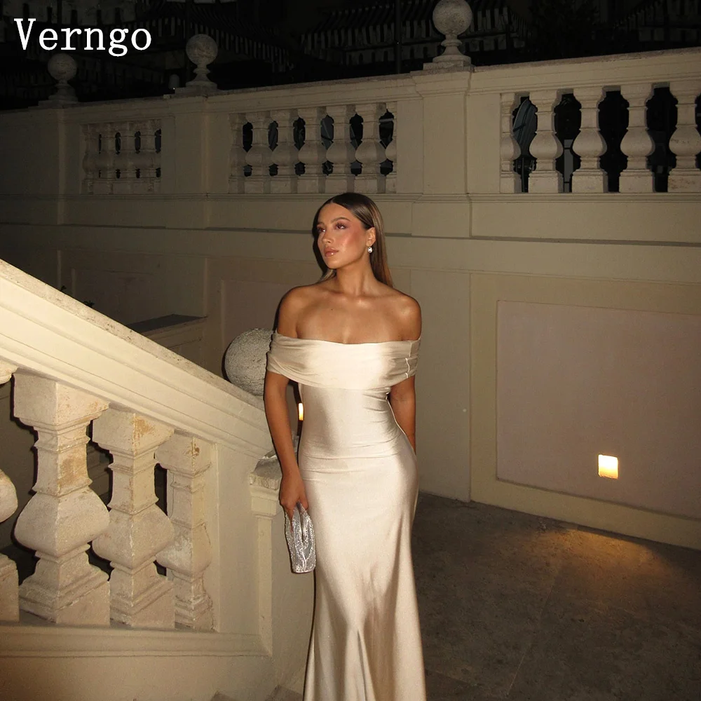 

Verngo Champagne Satin Evening Dress Off The Shoulder Mermaid Prom Gowns Woemn Elegant Backless Party Dress Customized