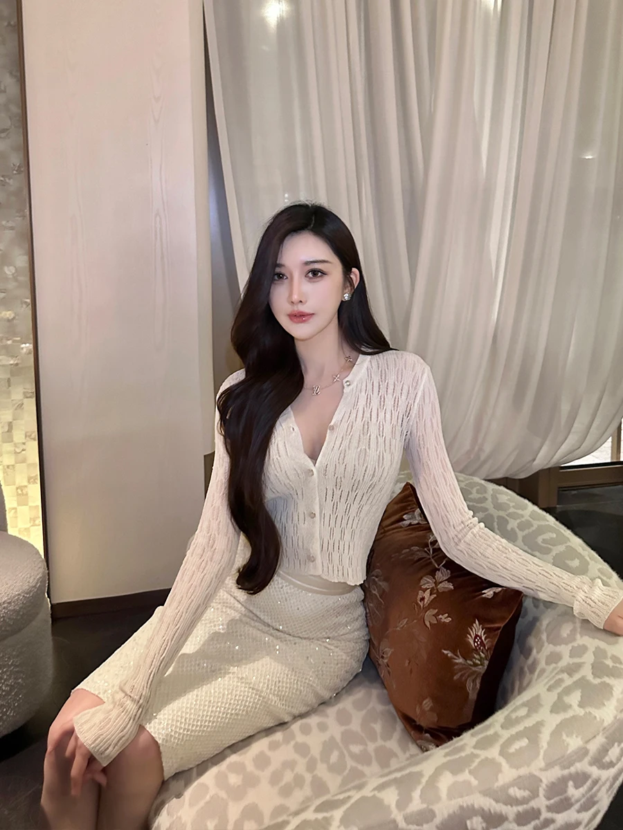 

SX 3-Color round Ne Long Sve Women's Faionable Breathable Basic ort Cardigan Sun Protection Open-irt Korean Sle