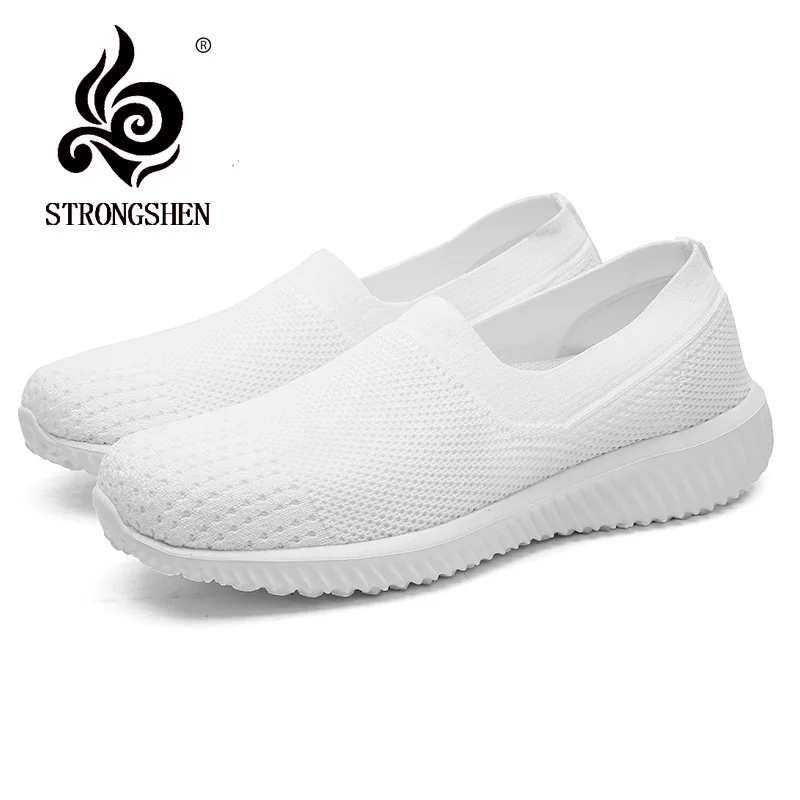 STRONGSHEN Women Sock Shoes Vulcanized Slip On Mesh Sneakers Women Flat Vulcanize Shoes