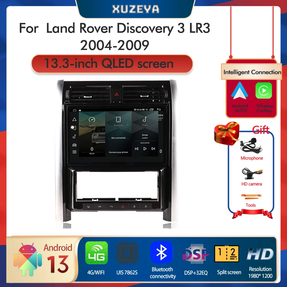 

13,3 дюймовый Android 13 для Land Rover Discovery 3 LR3 2004-2009 Redio GPS навигация для Carplay 5G HD Came мультимедийный плеер