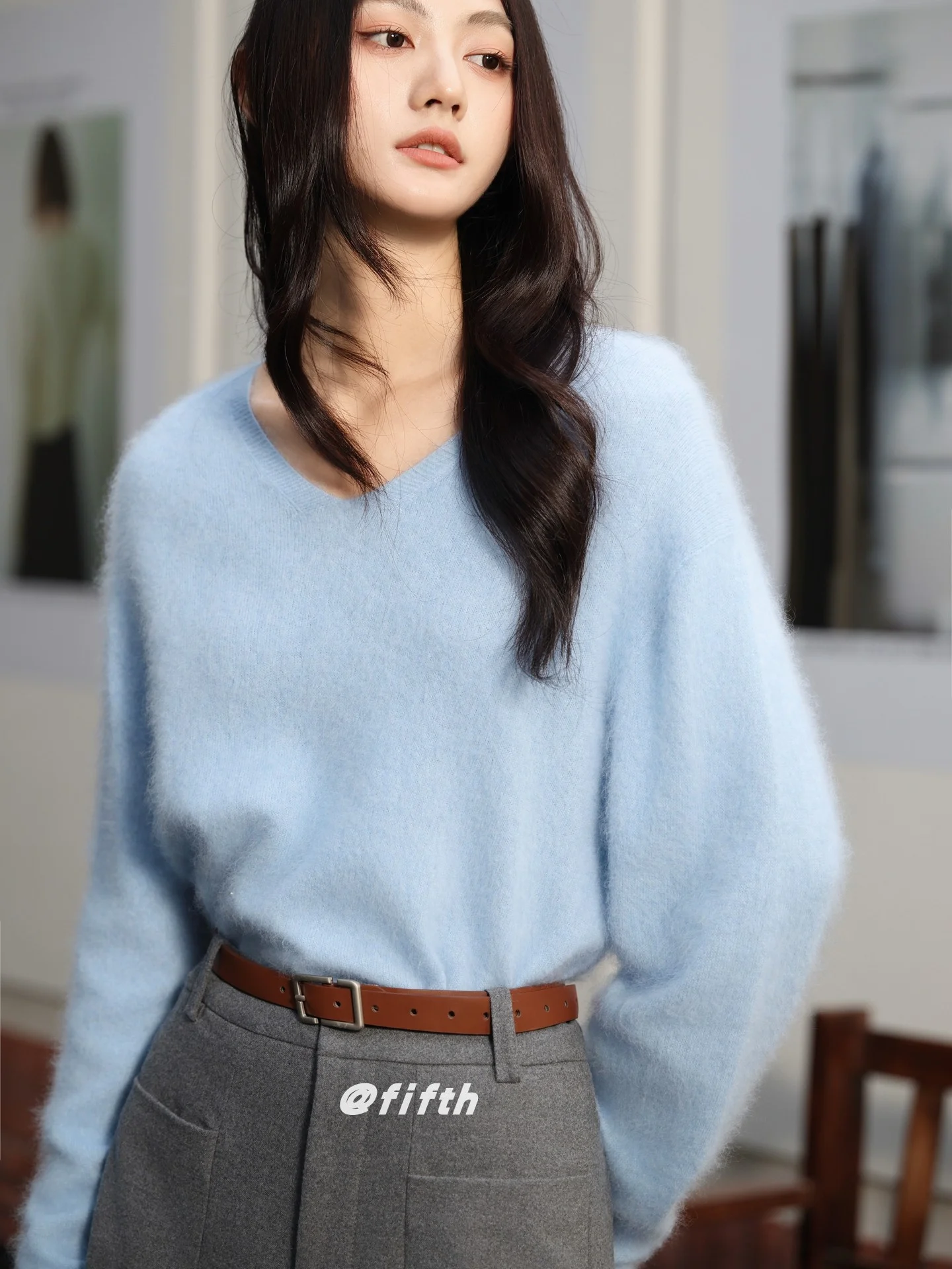 

Women's Wool Fce Knitted Sweater V-Ne oulder-Drop Long Sve Soft Combed Top Autumn Winter Faion Casual Comfortable
