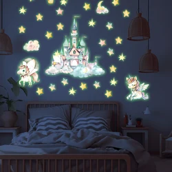 Magic Castle Theme Luminous Wall Stickers for Kids Bedrooms Glow In The Dark Unicorn Rainbow Stars Shine Sticker Girl's Bedroom