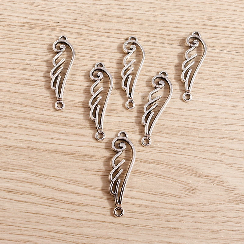 Tusember 30 Stück 10*32mm Legierungs-Doppel-Loch-Federflügel-Anhänger für DIY-Halsketten, Ohrringe, handgefertigte Schmuckherstellung und Zubehör – Detail 5