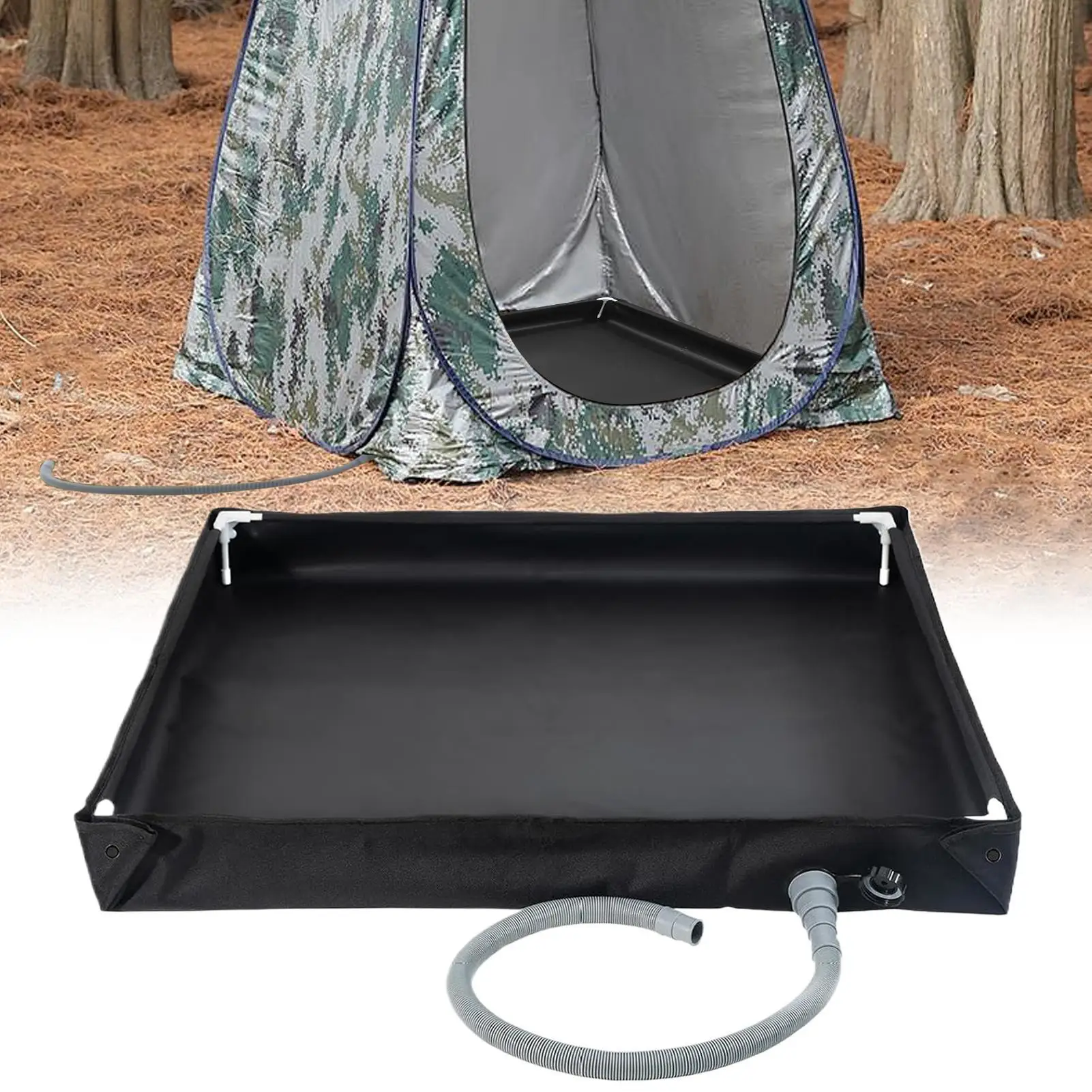 Portable Shower Pan with Drain Hose Foldable Shower Base Outdoor Tent Shower Tray for RV Outdoor Camping Shower Beach Pet Bath