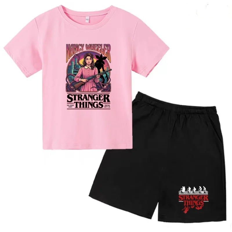 

Kids Cool Summer Hot Sale T-shirt Anime Film Pink Top Boys Girls 3-12Years Short sleeve+Shorts Two-piece Casual Sports Trend Set
