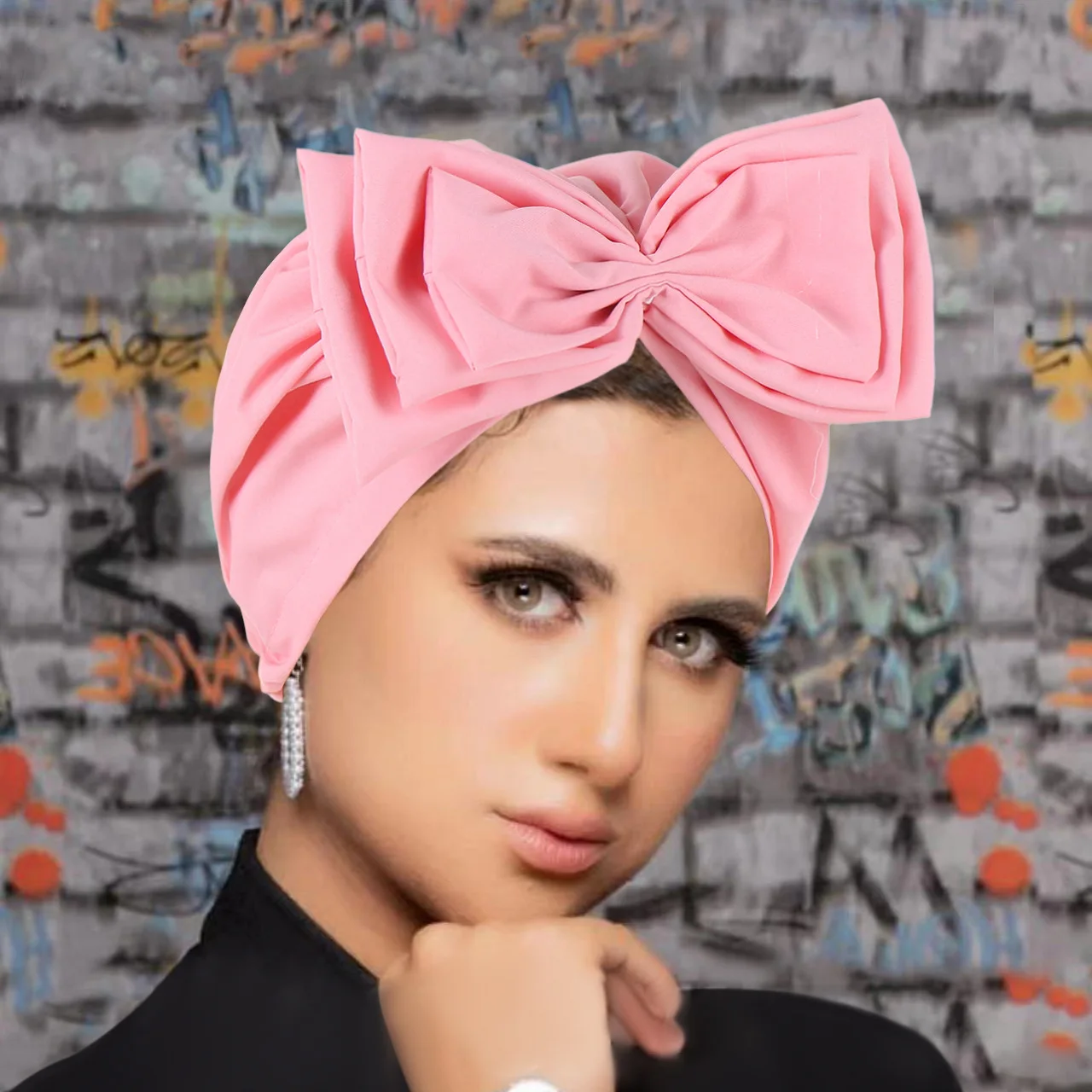 

Trendy Big Bow Knot Turban Bonnets Women Stretchy Beanies Chemo Cap Head Cover Muslim Hijab Head Wrap Headscarf Turbante Mujer