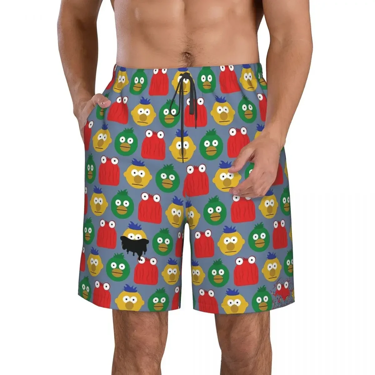 DHMIS Character Pattern Trunks Beach Board Shorts Casual Quick Dry Swim Summer Men Pants