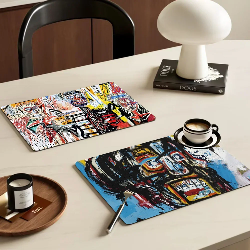 Jean Michel Basquiat Art GraffitiKitchen Drainage Mat Retro Style Dish Drying Pads Absorbent Placemats Drainer Tableware Mats
