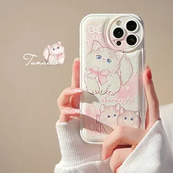 Sweet kawaii plush pink bow tie cat Japanese Phone Case For iPhone 16 15 14 13 11 12 Pro Max Xr 14 16 Plus case Cute Soft Cover