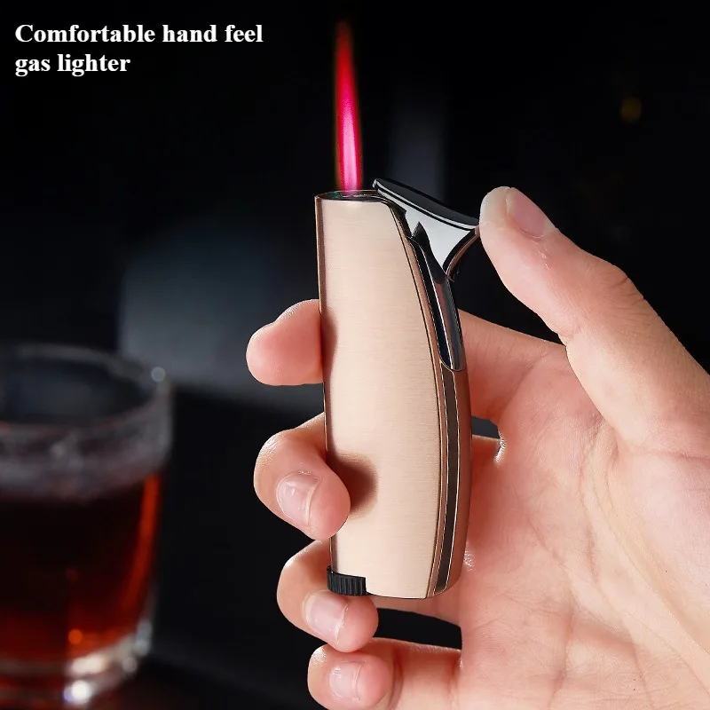 

Creative Curved Butane Gas Lighter Metal Red High Flame Windproof Smoking Accessories Portable Cigarette Lighters for Men's Gift