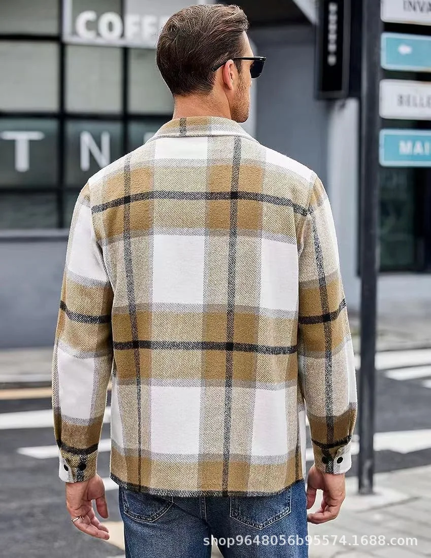 Autumn Winter Men\'s Plush Warm Plaid Thickened Shirt Jacket Coat Elegant Long Sleeve Shirts For Men