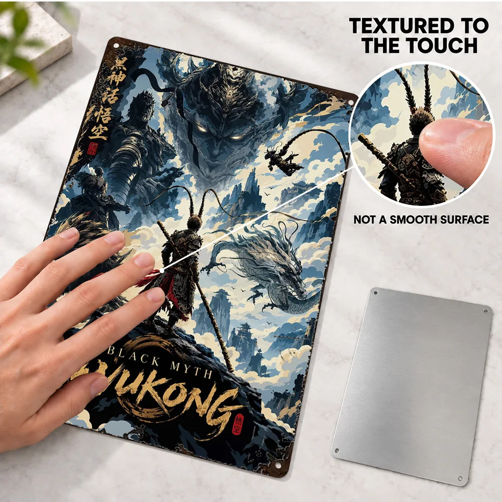 Black Myth Wukong Epic Printed Poster Personalized Aluminum Metal Sign Cinematic Digital Illustration Wall Art For Gaming Corner