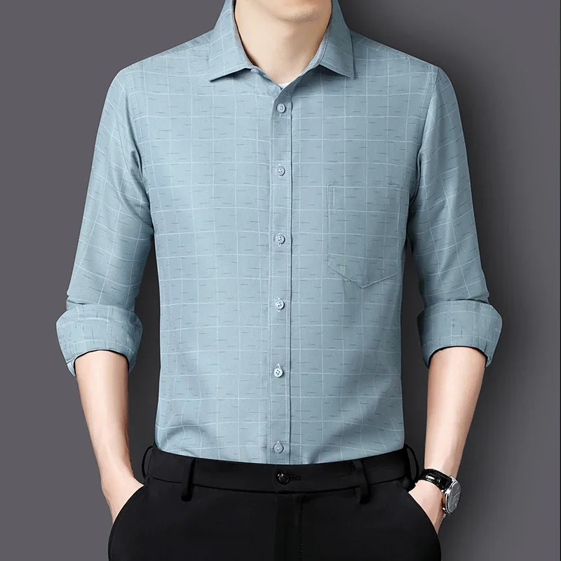 Plaid Shirts for Men's High Grade Business Long Sleeve Casual Checked Shirt Male Comfortable No Ironing Office Formal Work Shirt