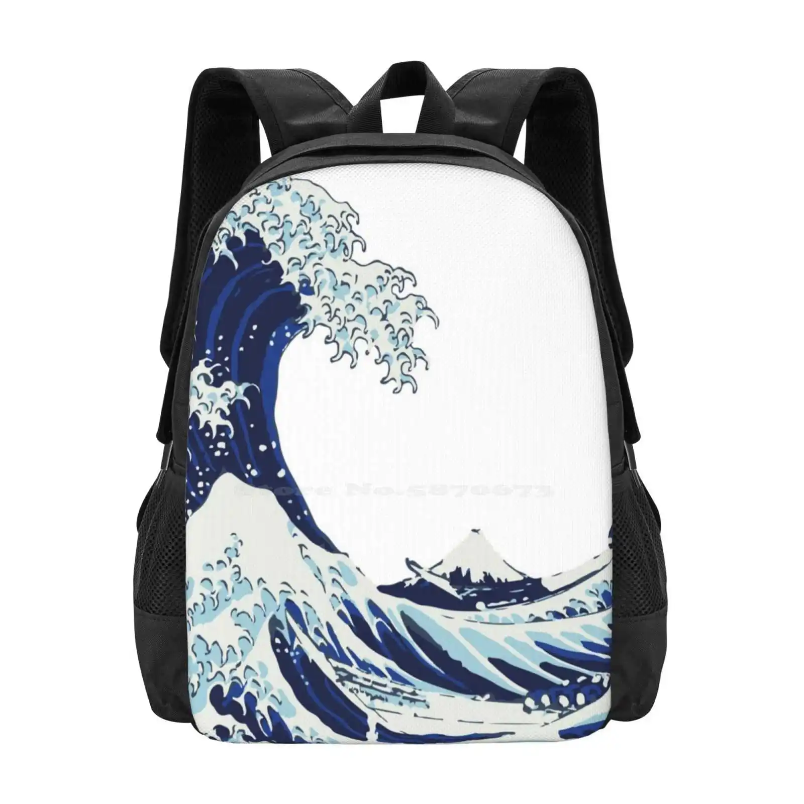 The Big Wave Pattern Design Bag Student'S Backpack Wave Ocean Japan