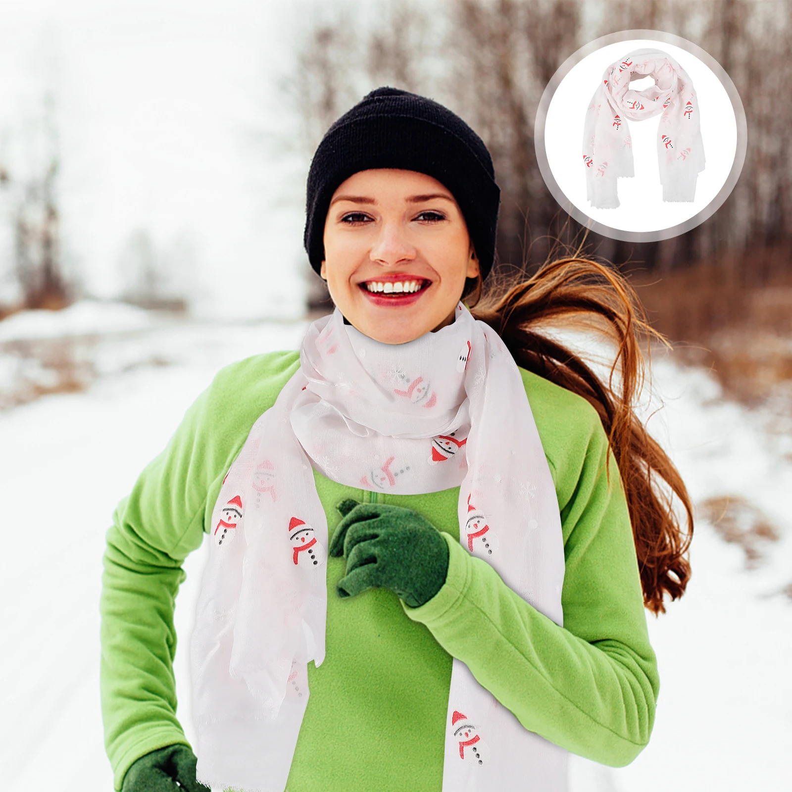 

Lovely Snowman Printed Voile Scarf Women Shawl Christmas Gift Long Scarf Soft Touch Stylish Design Delicate Texture