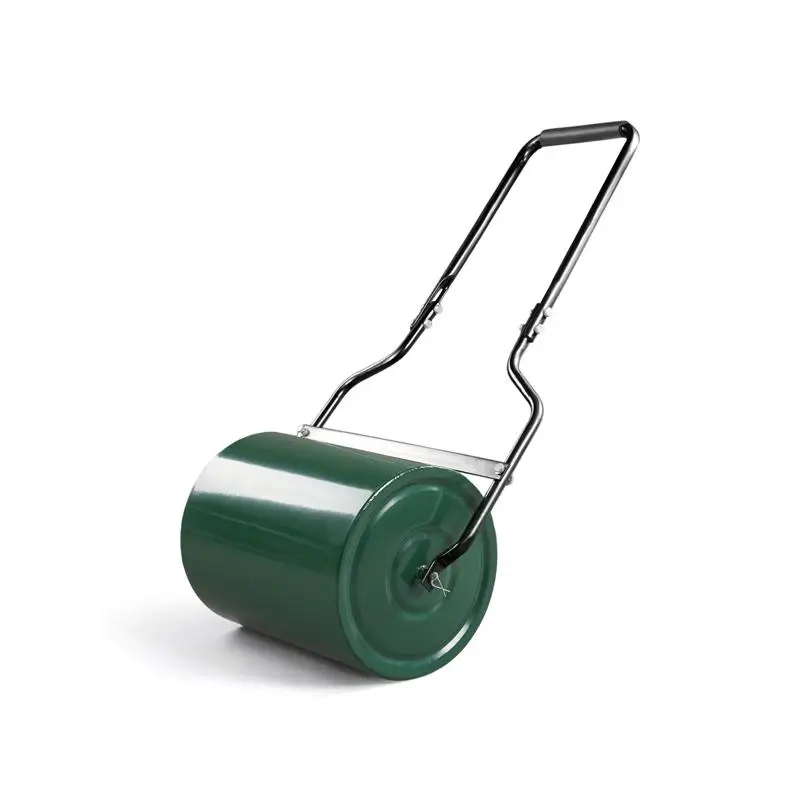 

16in Heavy Duty Steel Lawn Roller, Fillable Garden Roller with Water or Sand, U-Handle Hand Roller, Green & Black Finish for
