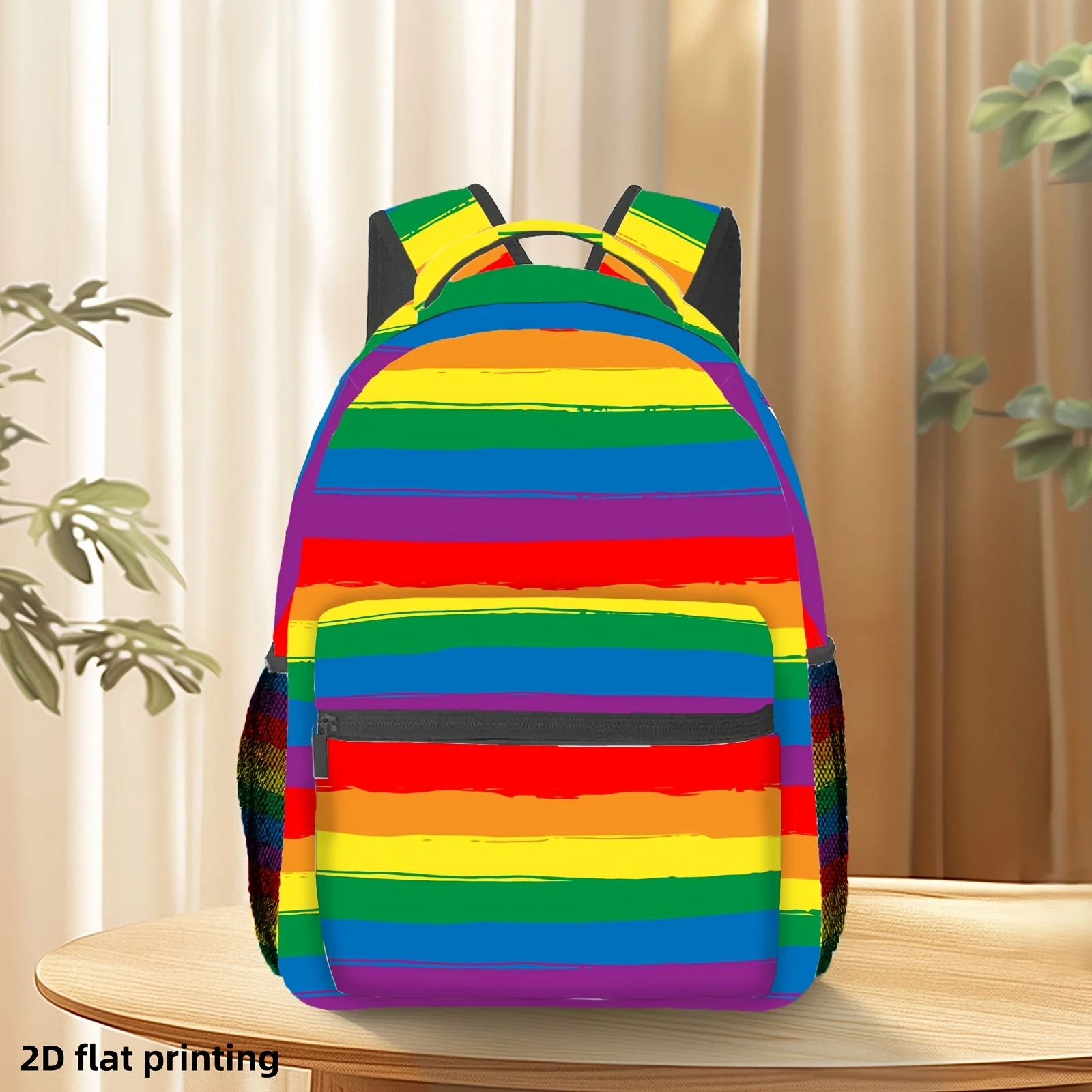 

Яркий рюкзак в радужную полоску. Легкий складной повседневный рюкзак с регулируемыми лямками. Застежка-молния. Путешествия. Работа.