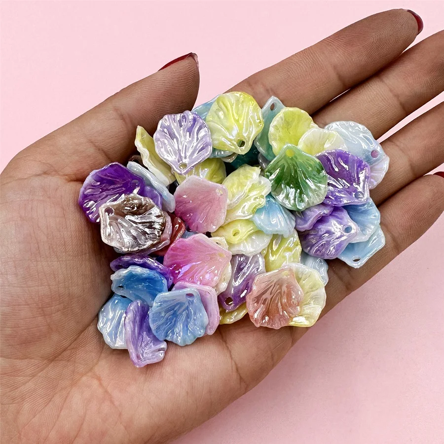 150 Uds 16*18mm acrílico con agujeros AB cuentas de pétalos de hoja de repollo coloridas DIY fabricación de joyería Material hecho a mano al por mayor