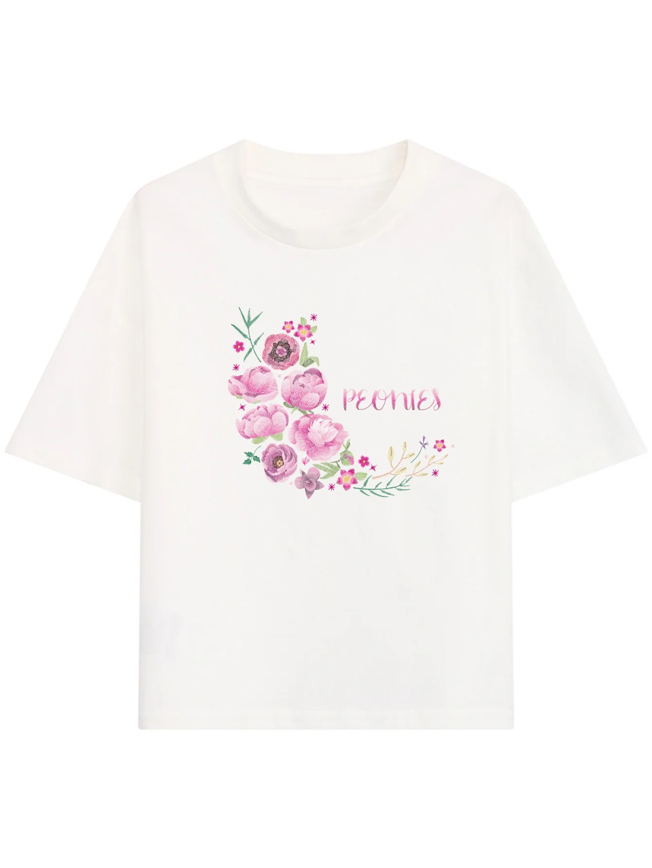 1 قطعة المرأة الجديدة الحرفية فو المطرزة الأزهار الأبجدية تي شيرت مطبوع آلة قابل للغسل عادية قطرة مستديرة الكفة