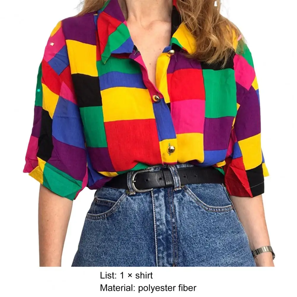 Womens Blouse Top Geometric Patterns Colorful Harajuku Vintage Shirt Streewear Summer Women Loose Clothes