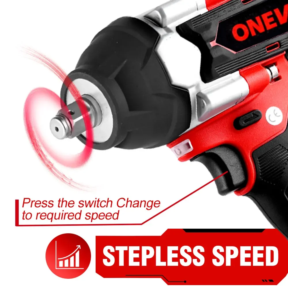 ONEVAN 1800N.M Torque Brushless Electric Impact Wrench 1/2 Square Cordless Wrench Li-ion Battery Tool for Makita 18V Battery