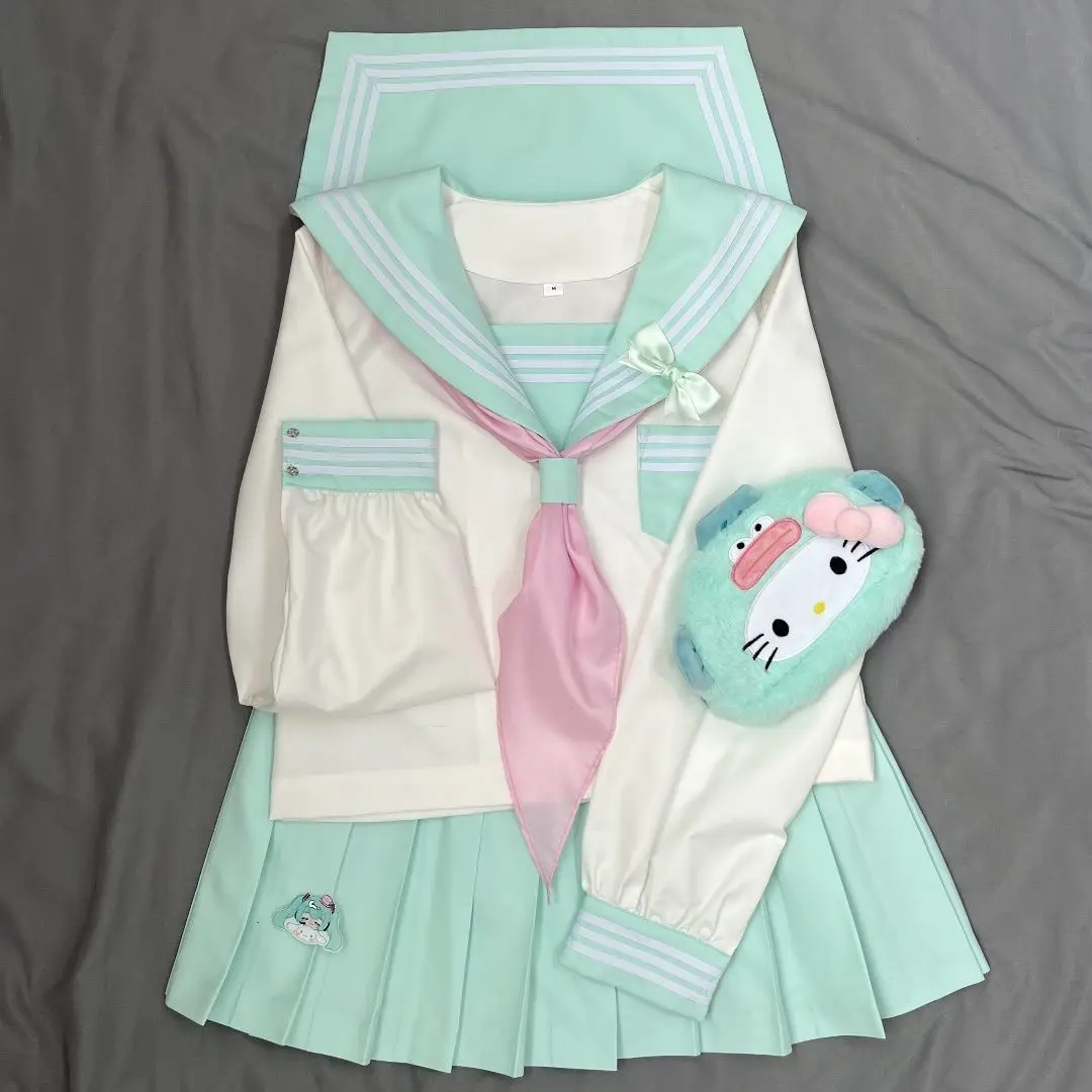Authentiek Japans en Koreaans JK Sailor Uniform Groen JK Academy Student Uniform Set met lange en korte mouwen College Style Cos