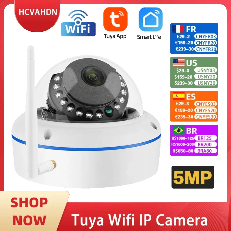 Tuya Smart Life 5MP Wifi Security IP Camera External Wireless Dome Camera Human Detection CCTV Video Surveillance Cam Audio 2MP