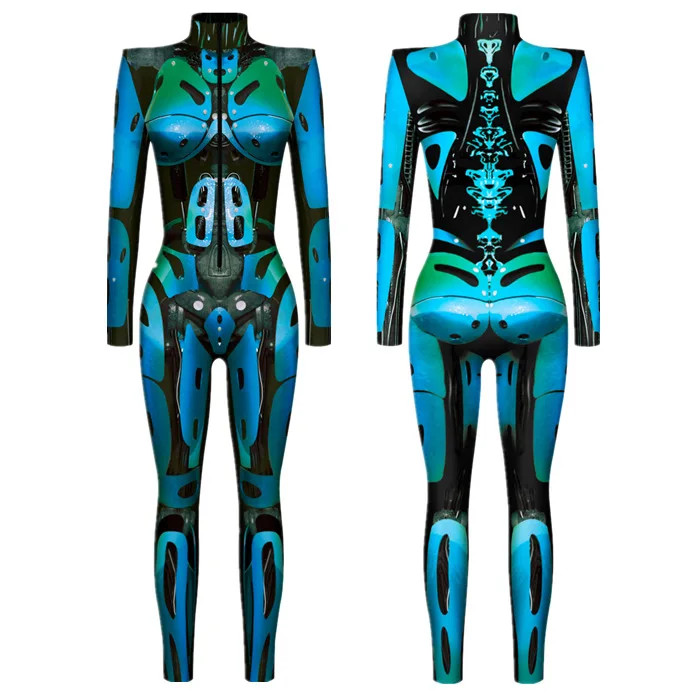 Halloween Futuristic Technology Cosplay Costume Women Kids 3D Print Party Bodysuit Robot Mechanical Jumpsuit Carnival Onesies