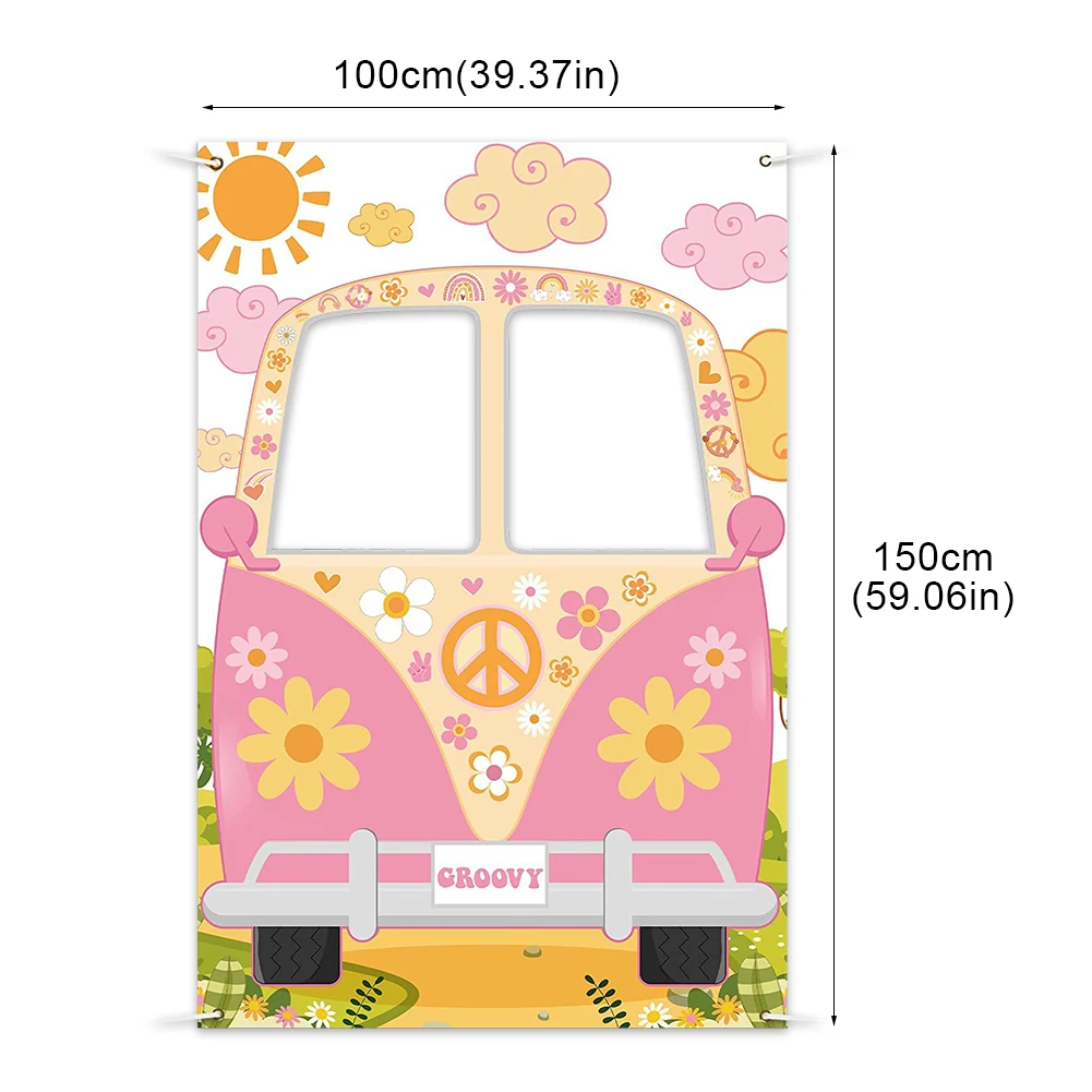 Hippie Photo Booth Props Groovy Bus Non Deformation For 60S 70S Tear Resistant Groovy Photo Booth Fram