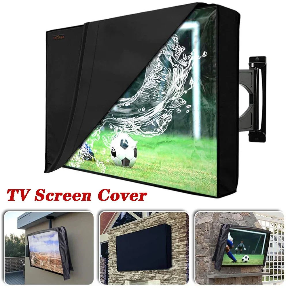 Outdoor Waterproof TV Cover with Front Flap Black Television Protector For LCD LED Television Protector For 22\'\'to 58\'\'LCD LED