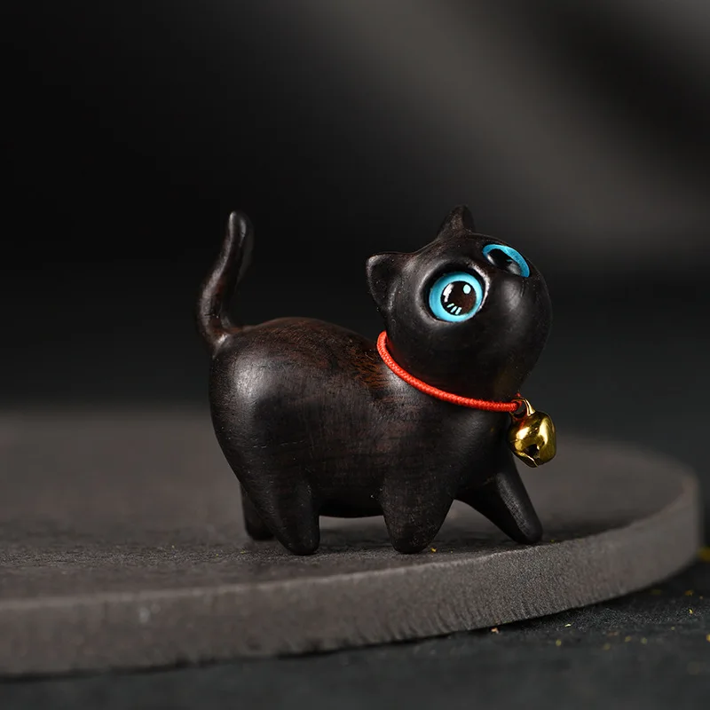 

Purple Sandalwood Black Cat Ebony Kitten Original Play Decoration Cute Handmade Mini Desktop Healing Creative Simple