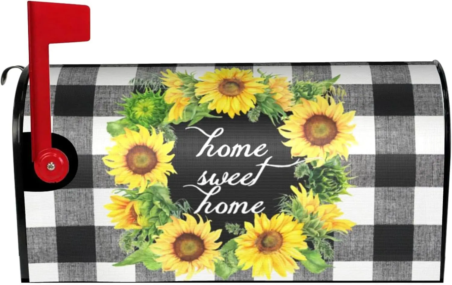 Spring Sunflower Wreath Mailbox Covers Magnetic 21x18 Inch with Home Sweeet Home Buffalo Plaid Decor Mailbox Decals Mailbox Wrap