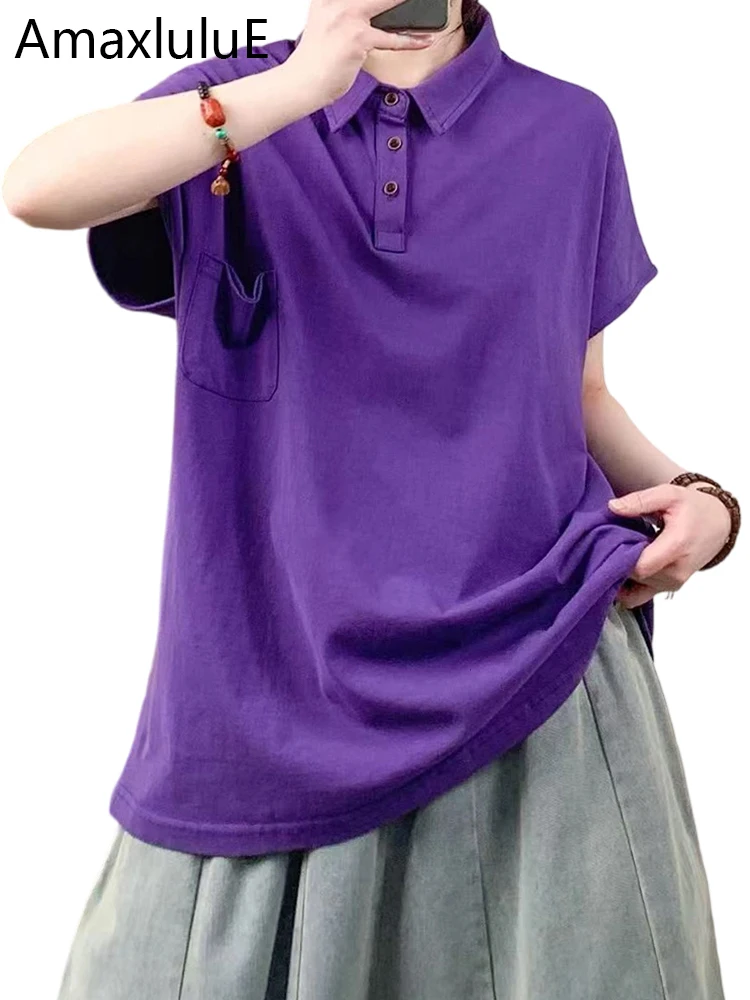 

AmaxluluE 2025 Korean Design Summer Fashion Womens T-shirts Classic Style Loose Leisure Female Streetwear O Neck Cotton Clothes