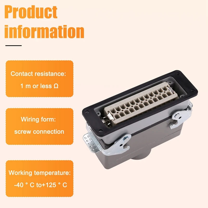 Rectangular H24B-He-024-1 Heavy Duty Connectors Power 24 Pin Cores Line 16A 500V Screw Feet Aviation Plug Socket,139x43x72Mm