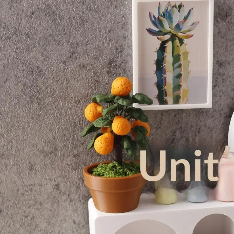 Miniature Orange Tree Potted Plant Ornament 1:12 Dollhouse Fruit Tree Bonsai Decoration Model Toy Micro Landscape Photo Props