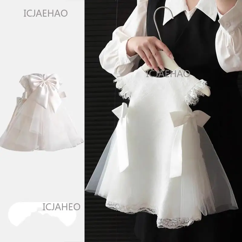 

Party Dresses Baby Girl Princess Lace Dress Birthday Children Clothes Bow Infant White Baptism Vestido Toddler Girls Wedding