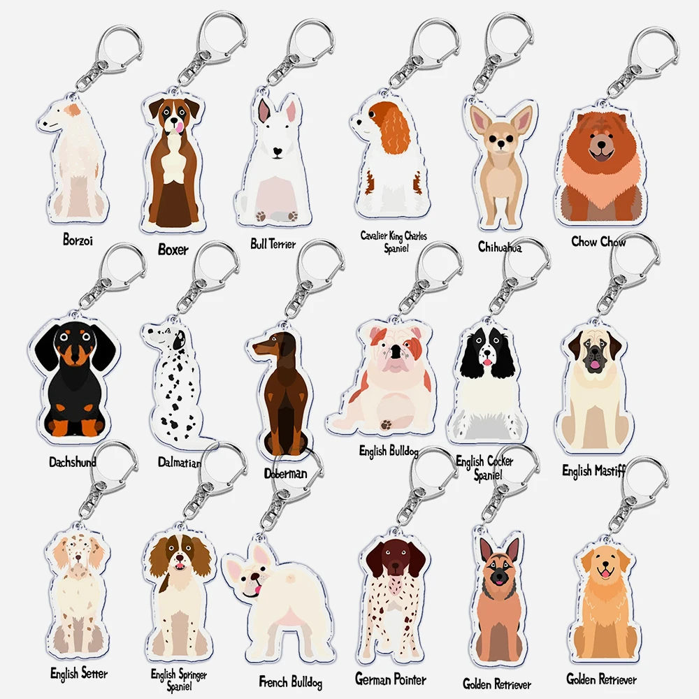 Papillon Bulldog Pug Dachshund Key Chain Keychains Ring for Accessories Bag Pendant Keyring Jewelry Pet Souvenir Friends Gifts