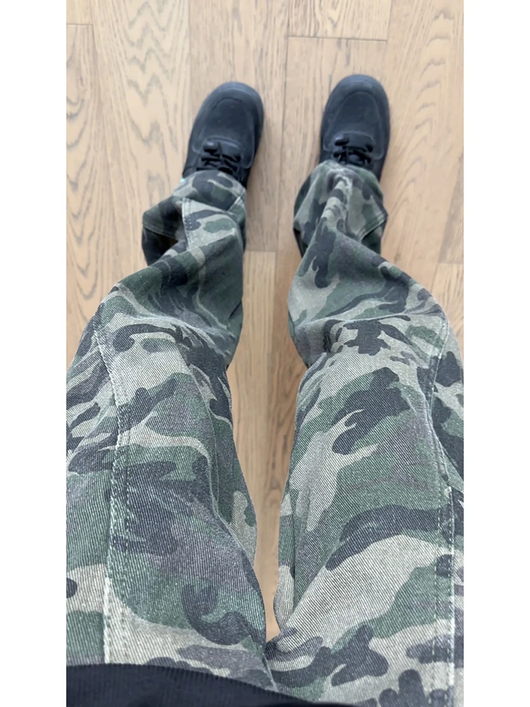 

American Sle Camouflage Work Pants Men's High Waist Knife Long Straight Leg Denim Casual Trousers Faionable Youthful