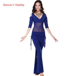 HOT SALE! milk silk and mesh belly dance suit top,wait hip scarf and trousers 3pcs belly dance set 5 colors M L XL