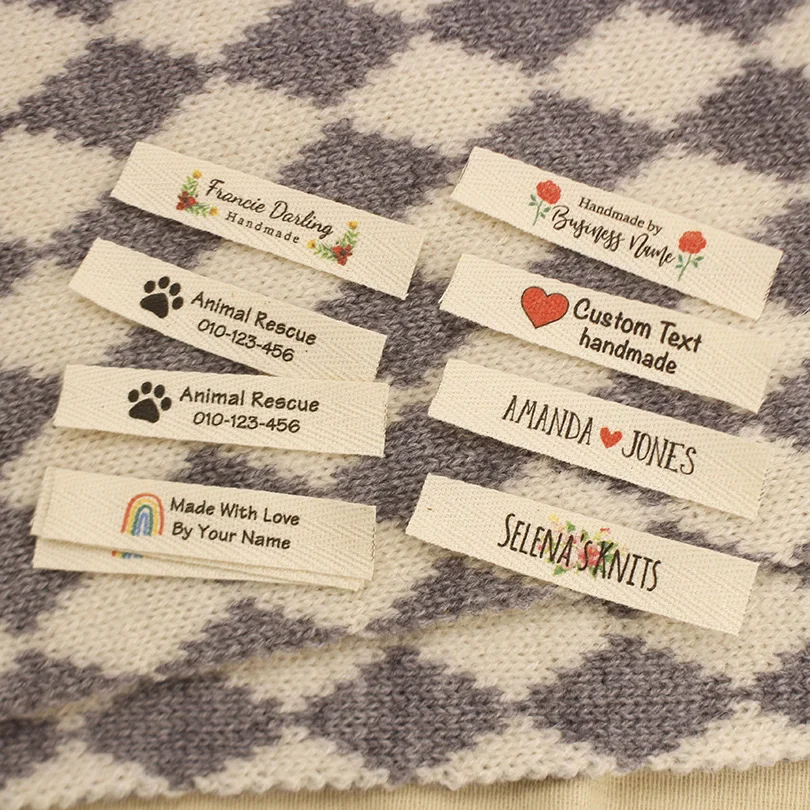 12x60mm Custom Twill Labels, For Clothing, Personalized Name, Brand Tags, Choosetemplate, Folding Organic Cotton (Xw5503)