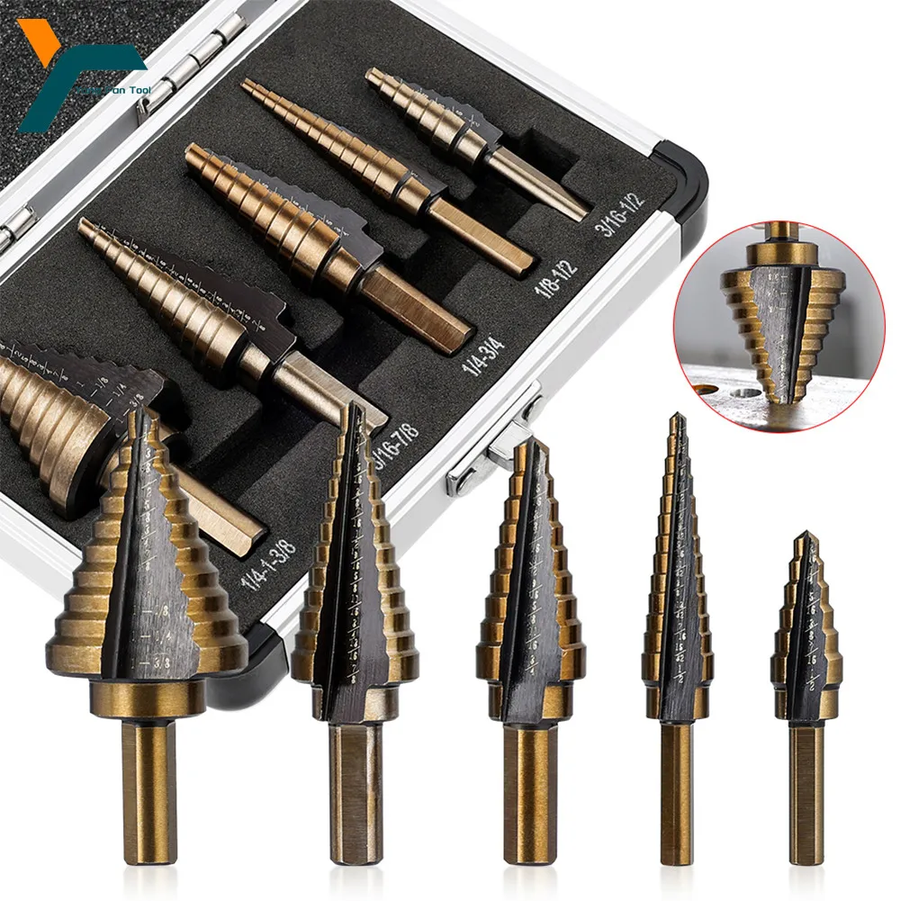 5Pcs Step Drill Bit Straight Groove Pagoda Hole Cutter Metal Cone Drill Bit Hole Opener  3/16