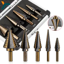 5Pcs Step Drill Bit Straight Groove Pagoda Hole Cutter Metal Cone Drill Bit Hole Opener 3/16